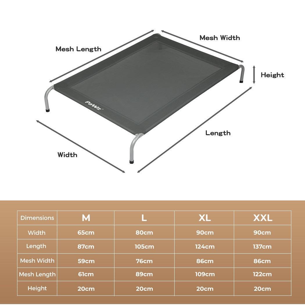 Pawz Heavy-Duty Elevated Trampoline Pet Bed for Dogs and Puppies - Large Raised Mesh Hammock