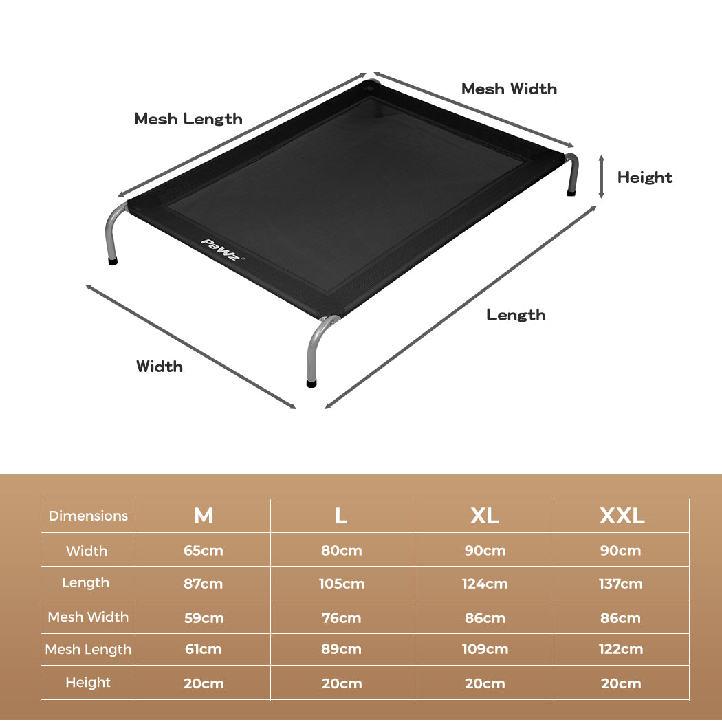 Pawz Heavy-Duty Elevated Trampoline Pet Bed for Dogs and Puppies - Large Raised Mesh Hammock
